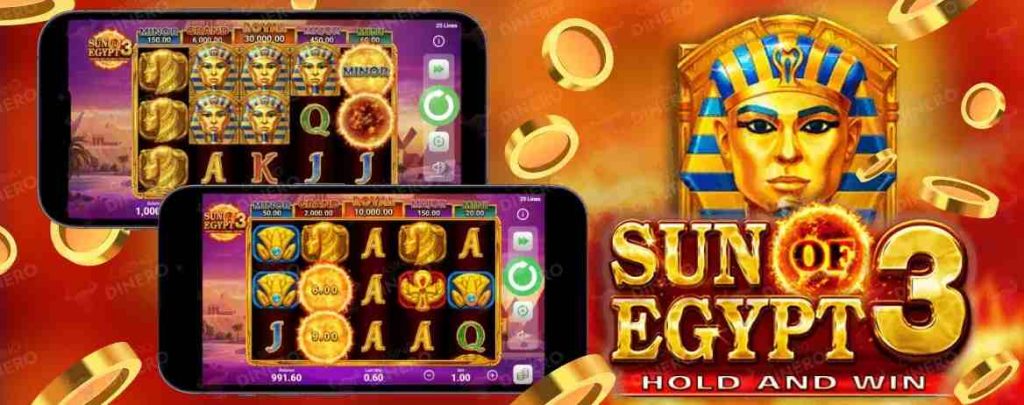 Screenshot of Sun of Egypt 3 slot with Egyptian symbols and golden sun